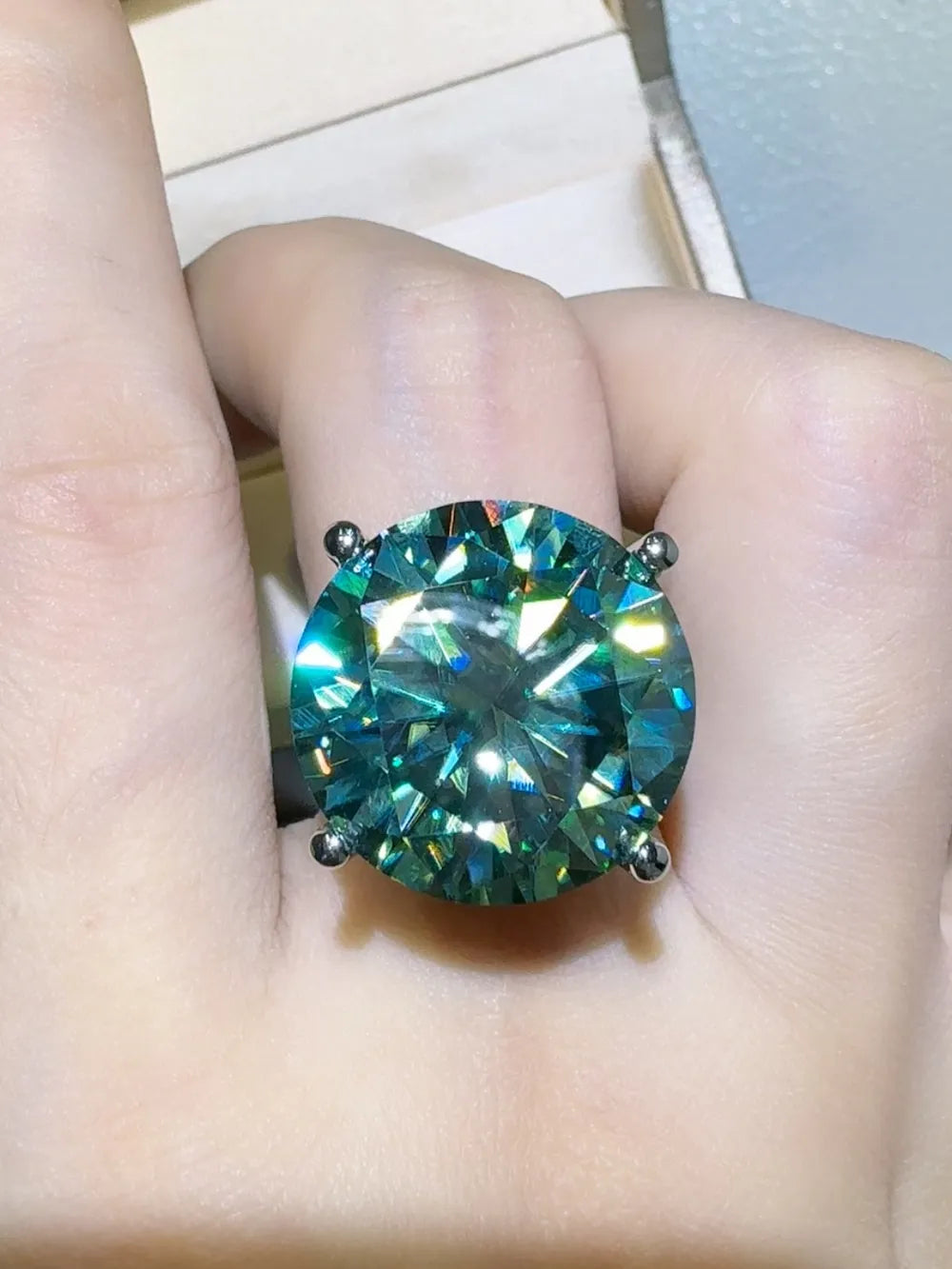 Lovcia Aurora Green 20 Carat Moissanite 925 Sterling Silver Ring for Women - Turquoise-5- - Buy latest trendy Rings for Women and Girls