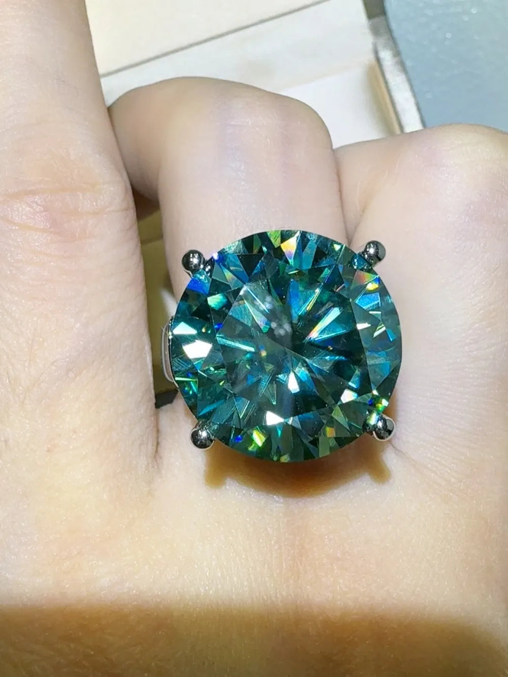 Lovcia Aurora Green 20 Carat Moissanite 925 Sterling Silver Ring for Women - Turquoise-5- - Buy latest trendy Rings for Women and Girls