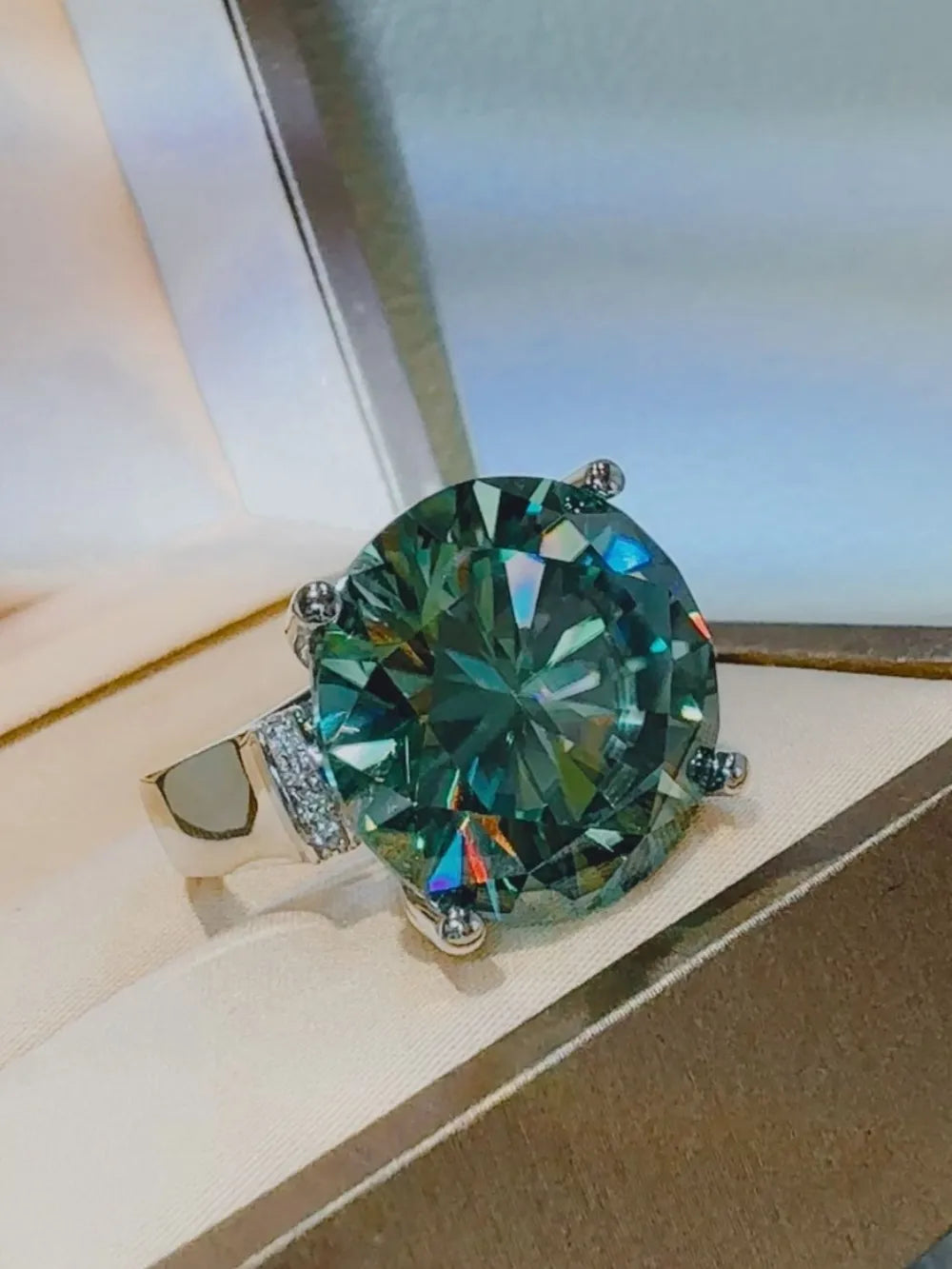 Lovcia Aurora Green 20 Carat Moissanite 925 Sterling Silver Ring for Women - Turquoise-5- - Buy latest trendy Rings for Women and Girls
