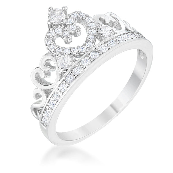 Lovcia Aurora Rhodium Heart Crown Ring with 0.34ct CZ Stones-Rings-5-5