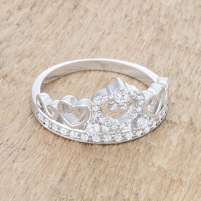 Lovcia Aurora Rhodium Heart Crown Ring with 0.34ct CZ Stones-Rings-5-5