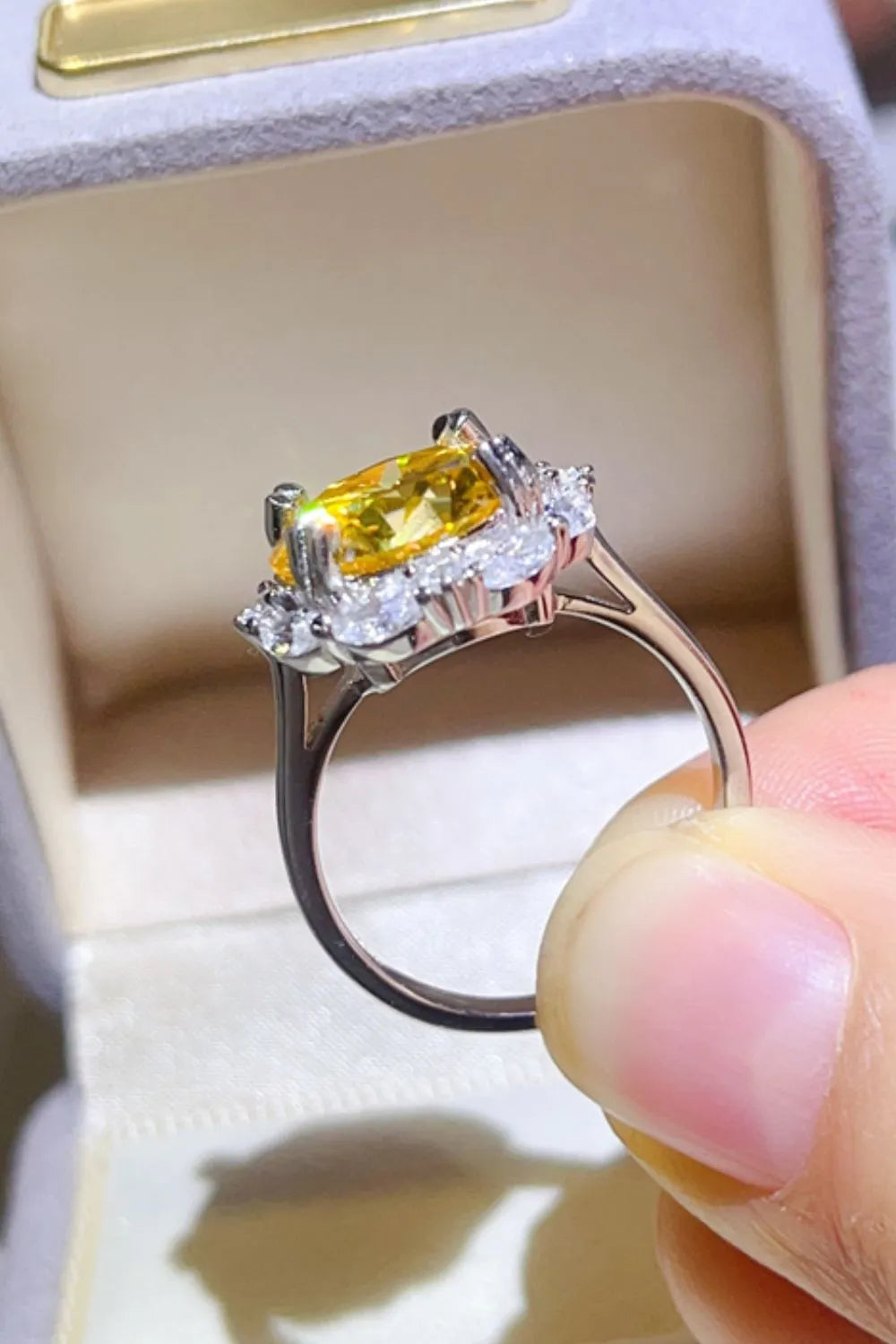 Lovcia Aurora Sun 5 Carat Moissanite 925 Sterling Silver Ring for Women - Yellow-5- - Buy latest trendy Rings for Women and Girls