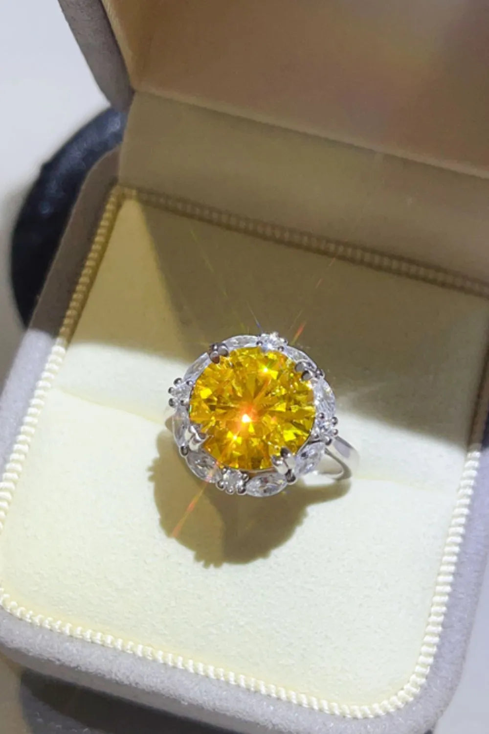 Lovcia Aurora Sun 5 Carat Moissanite 925 Sterling Silver Ring for Women - Yellow-5- - Buy latest trendy Rings for Women and Girls