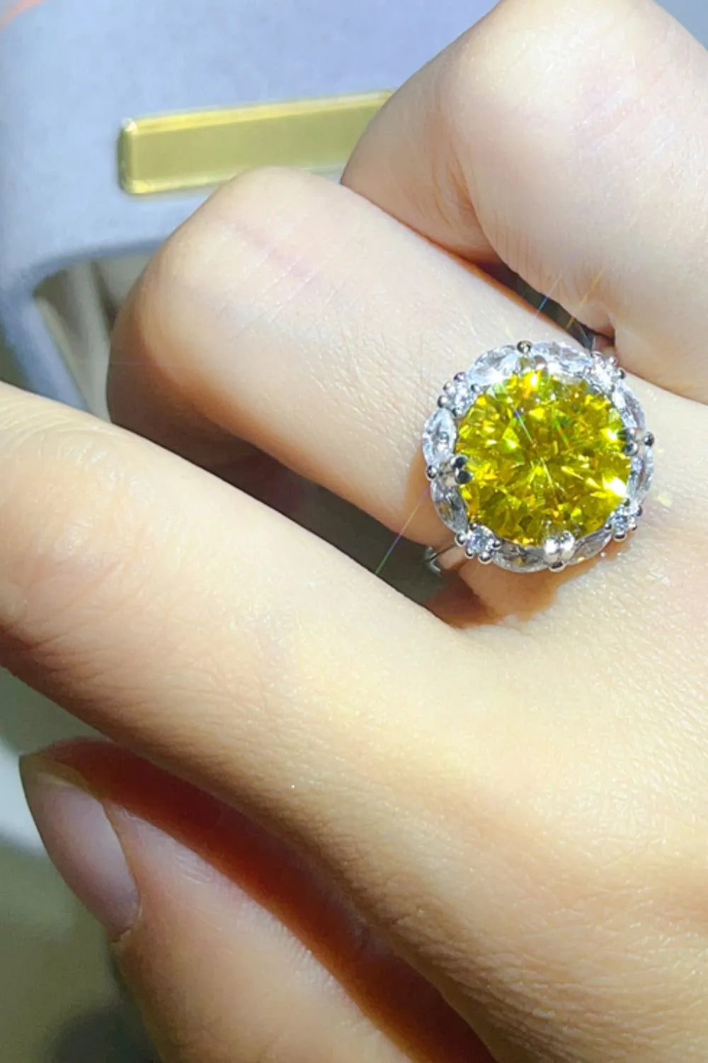 Lovcia Aurora Sun 5 Carat Moissanite 925 Sterling Silver Ring for Women - Yellow-5- - Buy latest trendy Rings for Women and Girls