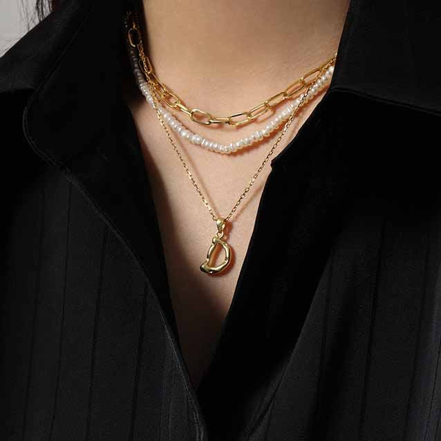 Lovcia AZ Letter Pendant Gold Plated 12mm Chain Necklace-Necklaces-Yellow Gold Necklace-Yellow Gold Necklace