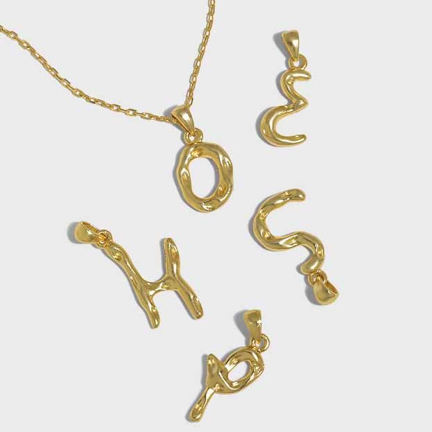 Lovcia AZ Letter Pendant Gold Plated 12mm Chain Necklace-Necklaces-Yellow Gold Necklace-Yellow Gold Necklace