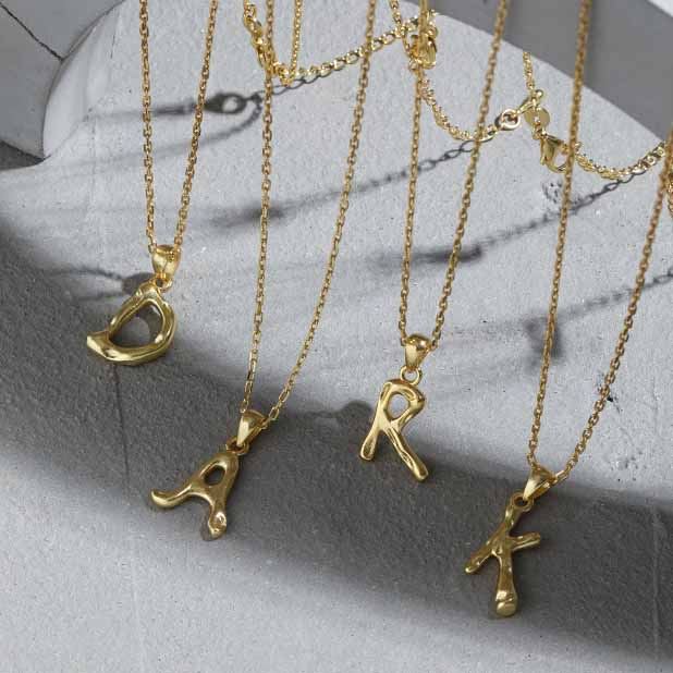 Lovcia AZ Letter Pendant Gold Plated 12mm Chain Necklace-Necklaces-Yellow Gold Necklace-Yellow Gold Necklace