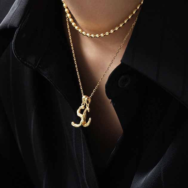 Lovcia AZ Letter Pendant Gold Plated 12mm Chain Necklace-Necklaces-Yellow Gold Necklace-Yellow Gold Necklace