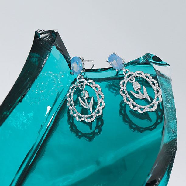 Lovcia Azure CZ Tulip Floral 925 Sterling Silver Drop Earrings for Women-Earrings-Silver-Silver
