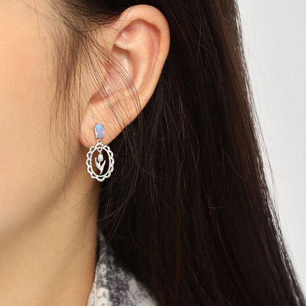 Lovcia Azure CZ Tulip Floral 925 Sterling Silver Drop Earrings for Women-Earrings-Silver-Silver