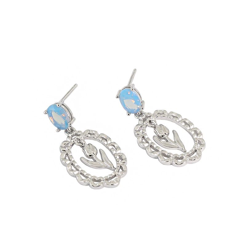 Lovcia Azure CZ Tulip Floral 925 Sterling Silver Drop Earrings for Women-Earrings-Silver-Silver