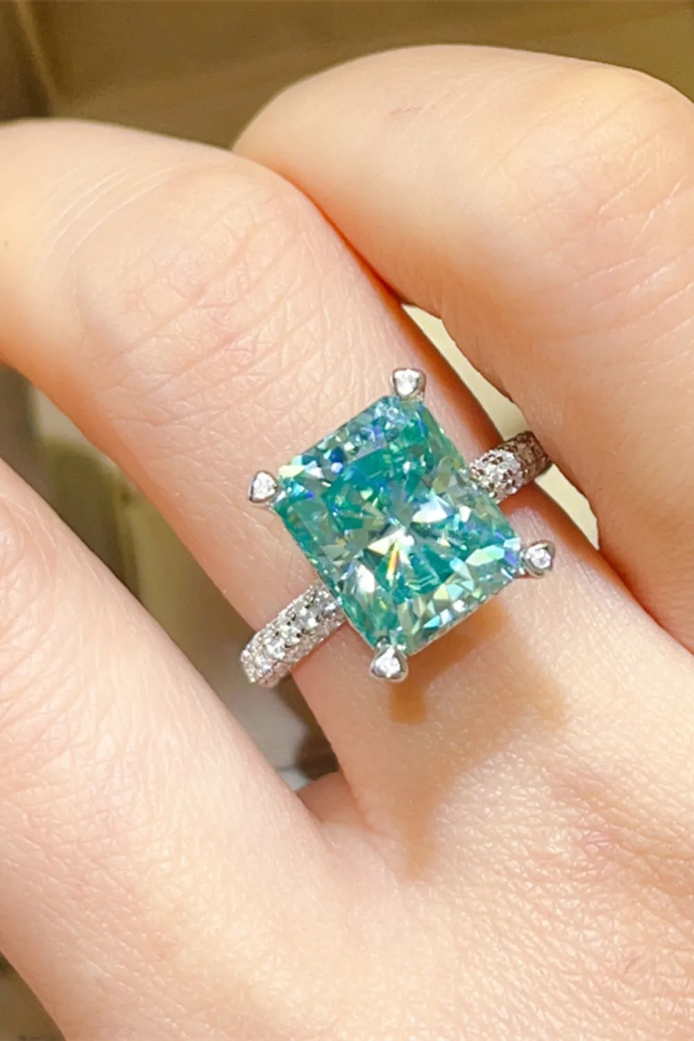 Lovcia Azure Throne 5 Carat Moissanite 925 Sterling Silver Ring for Women - Teal-5- - Buy latest trendy Rings for Women and Girls