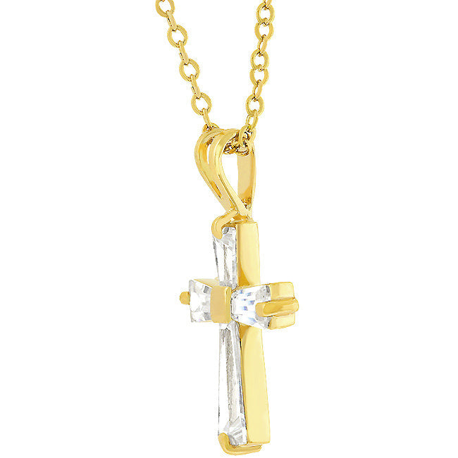 Lovcia Baguette Cubic Zirconia Cross Pendant in 18k Goldtone Finish-Pendants-