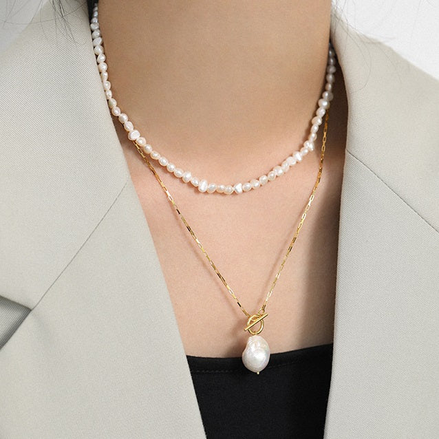 Lovcia Baroque Freshwater Pearl Necklace Sterling Silver-Necklaces-