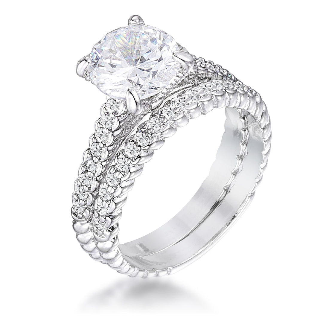 Lovcia Baroque Style 2.1Ct Rhodium Plated Wedding Ring Set with Dual Bands-Rings-5-5