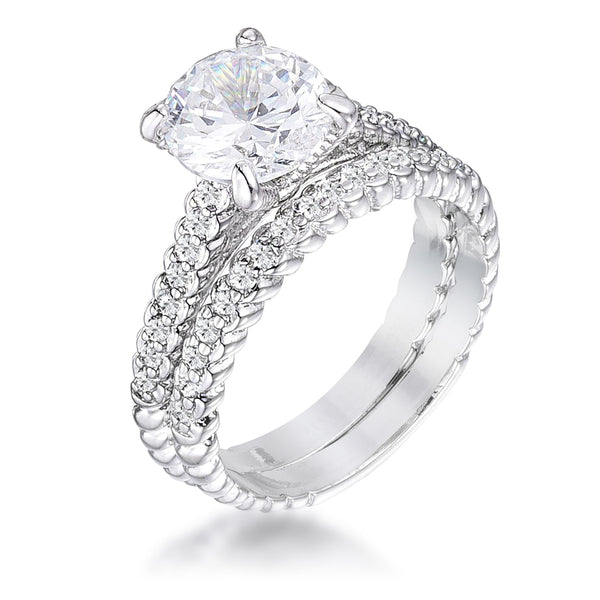 Lovcia Baroque Style 2.1Ct Rhodium Plated Wedding Ring Set with Dual Bands-Rings-5-5