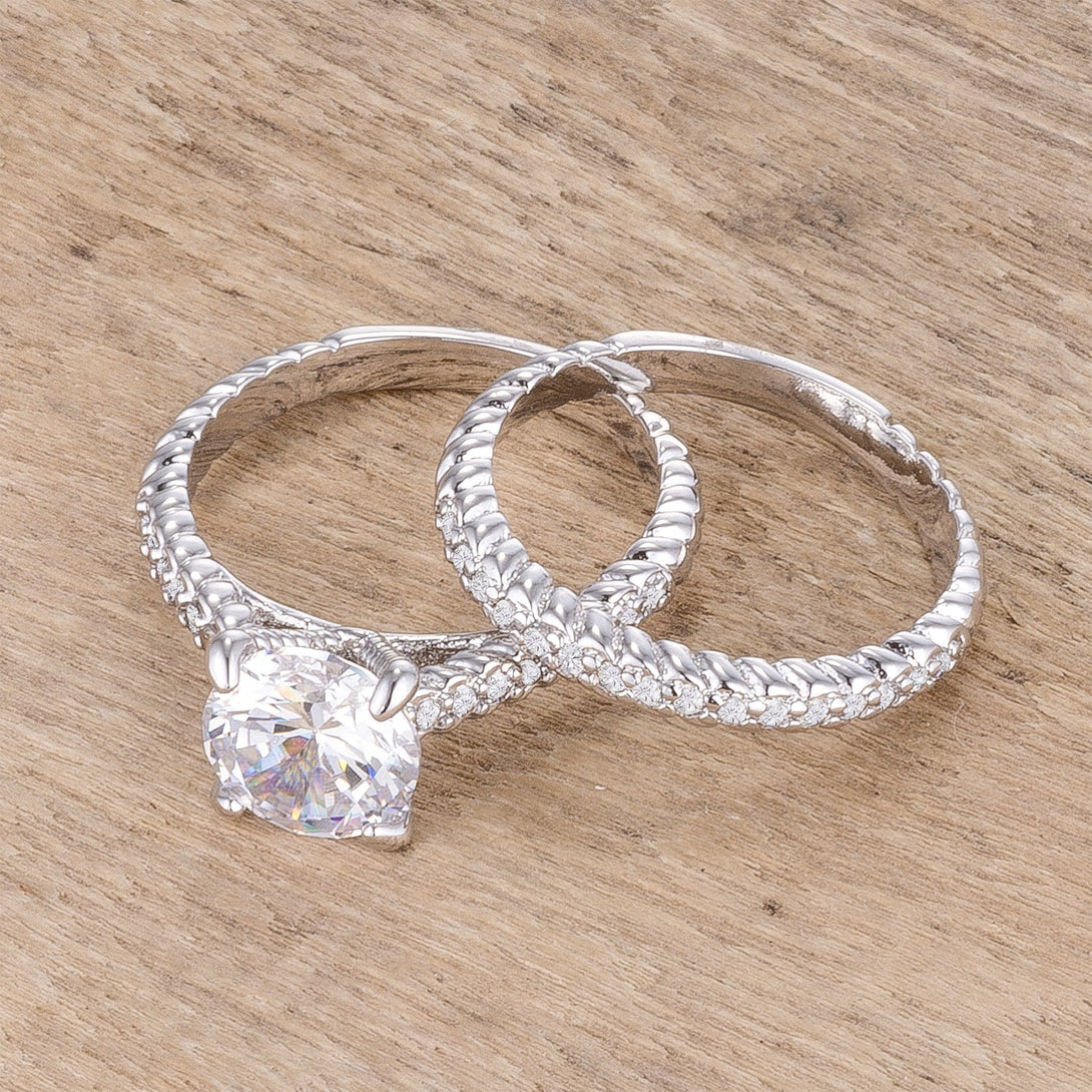 Lovcia Baroque Style 2.1Ct Rhodium Plated Wedding Ring Set with Dual Bands-Rings-5-5