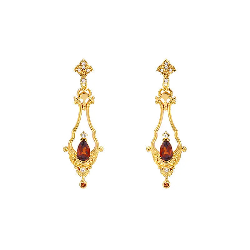 Lovcia Baroque-Style Sterling Silver Ruby Red Drop Earrings for Women-Earrings-Gold-Gold
