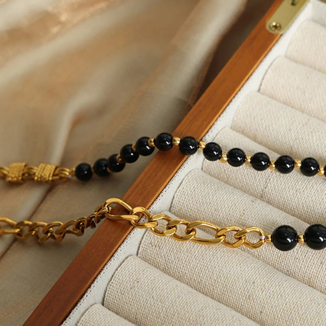 Lovcia Bead Detail Chunky Chain Necklace-Necklaces-Gold-One Size-Gold
