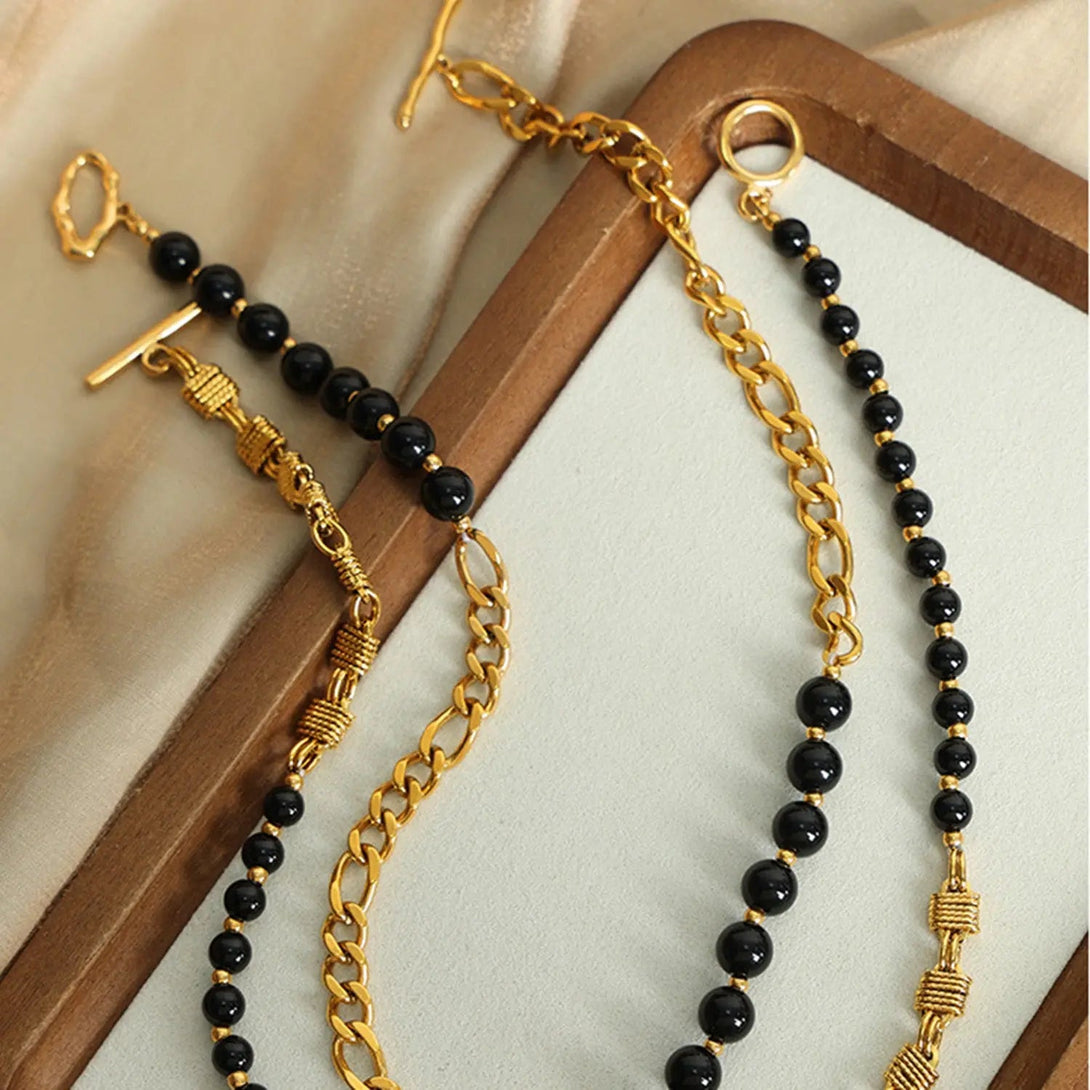 Lovcia Bead Detail Chunky Chain Necklace-Necklaces-Gold-One Size-Gold