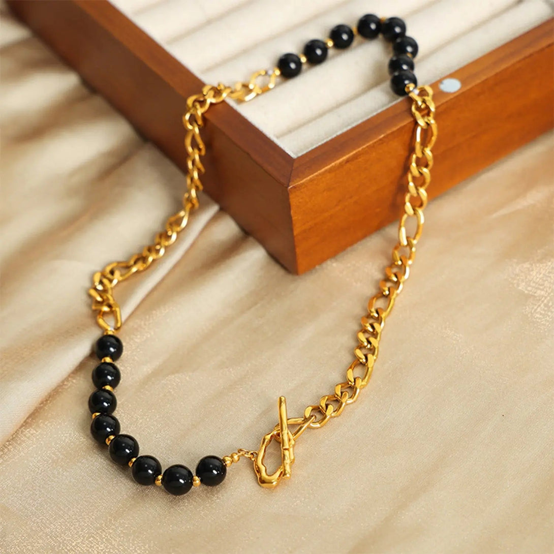 Lovcia Bead Detail Chunky Chain Necklace-Necklaces-Gold-One Size-Gold