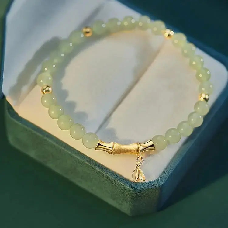 Lovcia Beaded Bracelet with Imitation Hetian Jade and Bamboo Joint Design-Bracelets-Green-Green