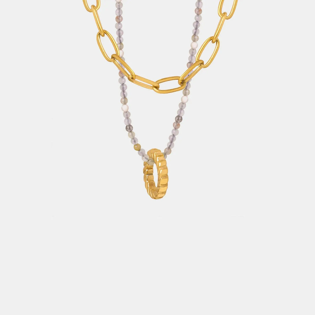 Lovcia Beaded Double-Layered Titanium Steel Necklace-Necklaces-Gold-One Size-Gold