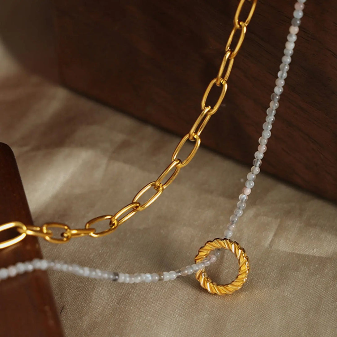Lovcia Beaded Double-Layered Titanium Steel Necklace-Necklaces-Gold-One Size-Gold