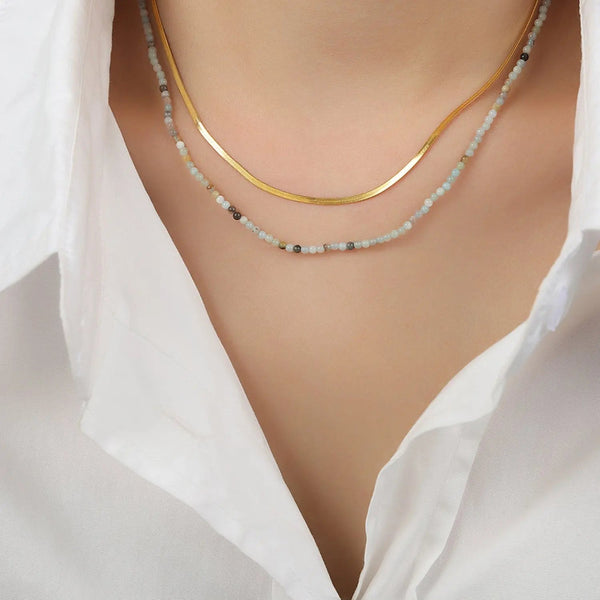 Lovcia Beaded Titanium Steel Double-Layered Necklace-Necklaces-Gold-One Size-Gold