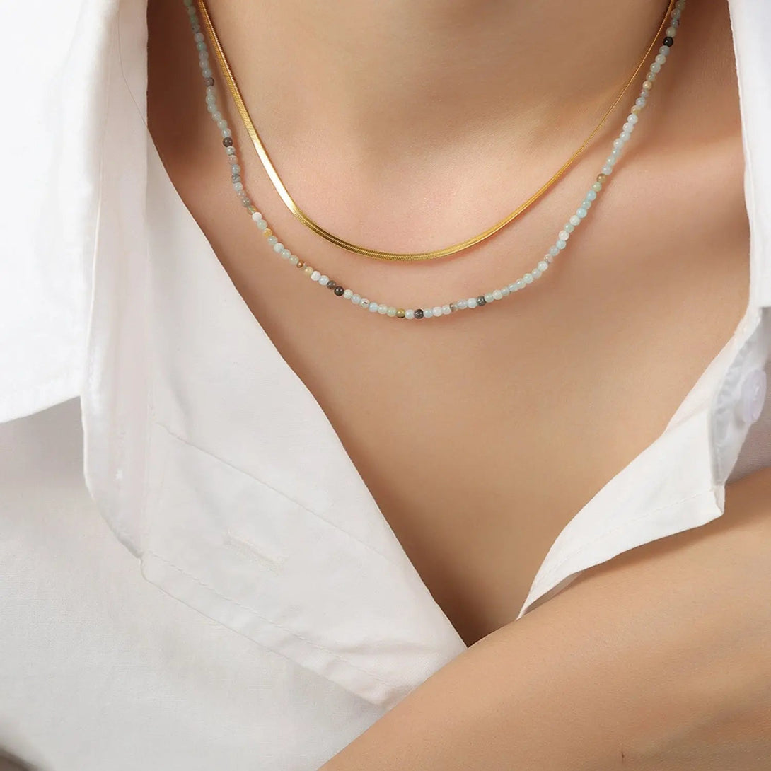 Lovcia Beaded Titanium Steel Double-Layered Necklace-Necklaces-Gold-One Size-Gold