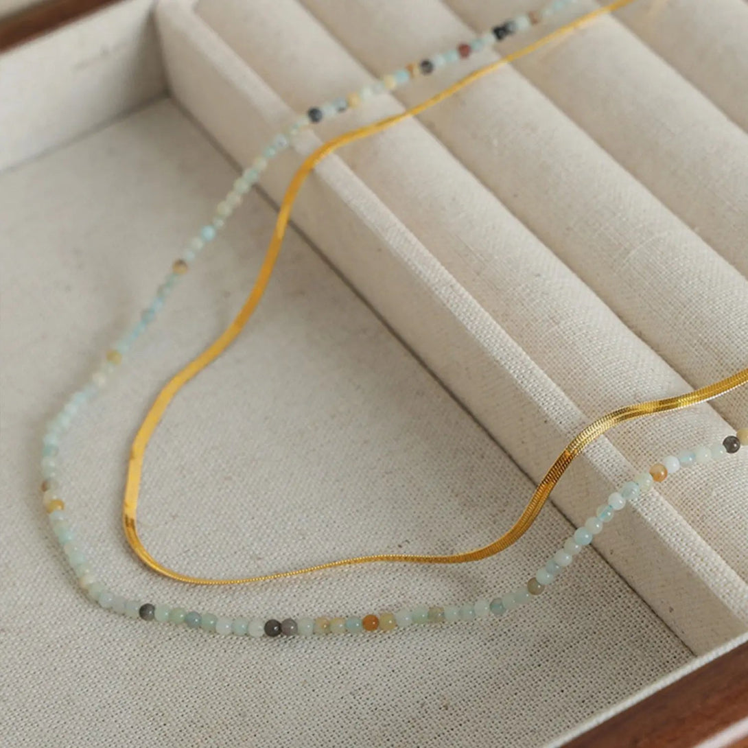 Lovcia Beaded Titanium Steel Double-Layered Necklace-Necklaces-Gold-One Size-Gold