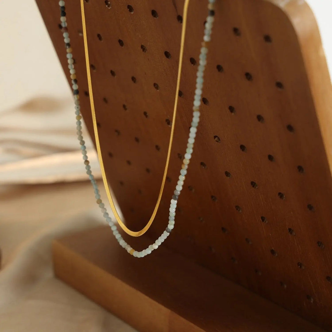 Lovcia Beaded Titanium Steel Double-Layered Necklace-Necklaces-Gold-One Size-Gold