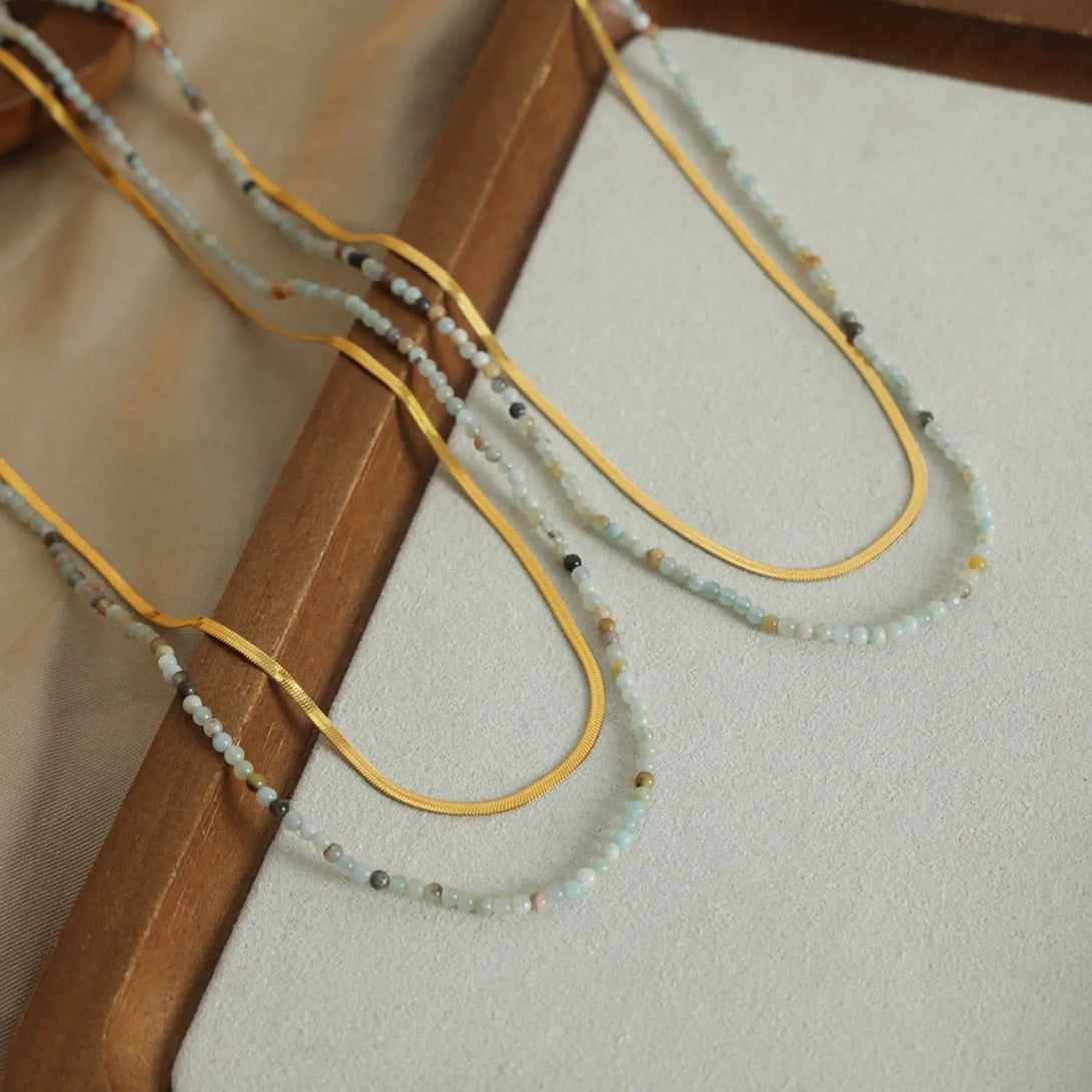 Lovcia Beaded Titanium Steel Double-Layered Necklace-Necklaces-Gold-One Size-Gold