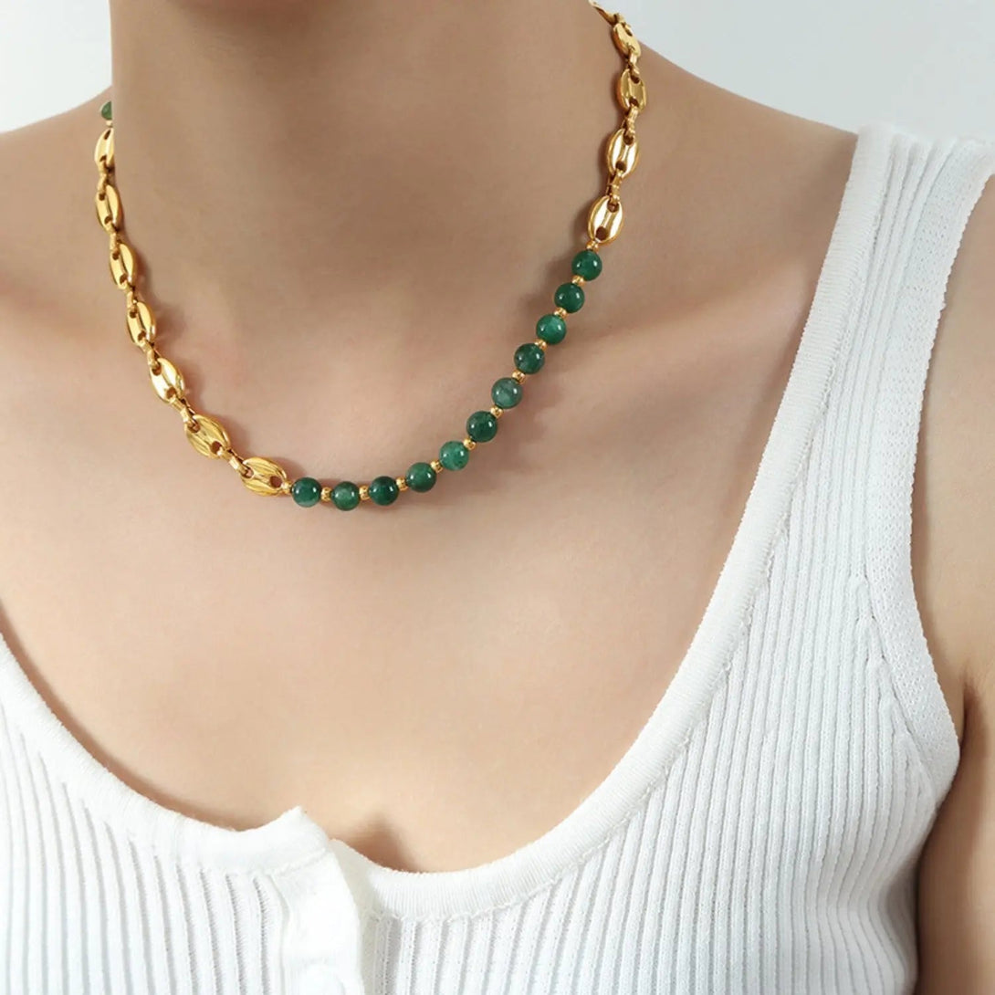 Lovcia Beaded Titanium Steel Necklace-Necklaces-Green-One Size-Green