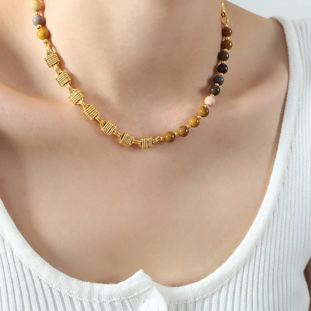 Lovcia Beaded Titanium Steel Necklace-Necklaces-Honey-One Size-Honey