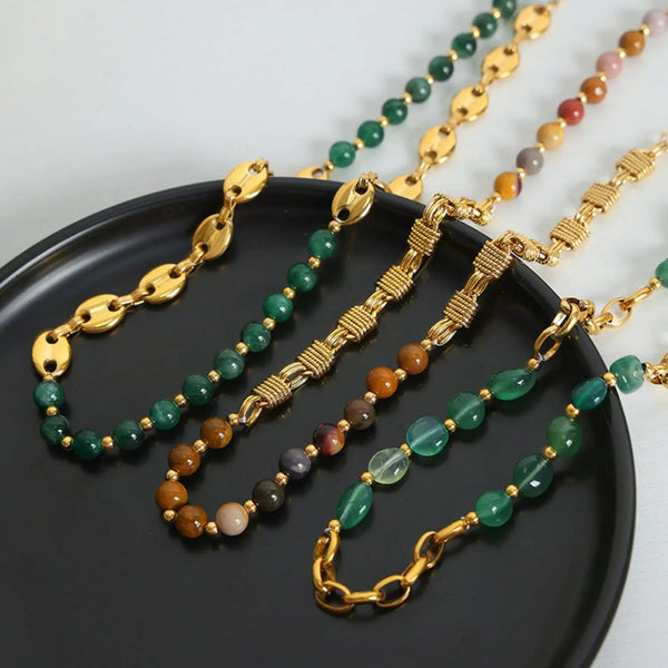 Lovcia Beaded Titanium Steel Necklace-Necklaces-Mid Green-One Size-Mid Green