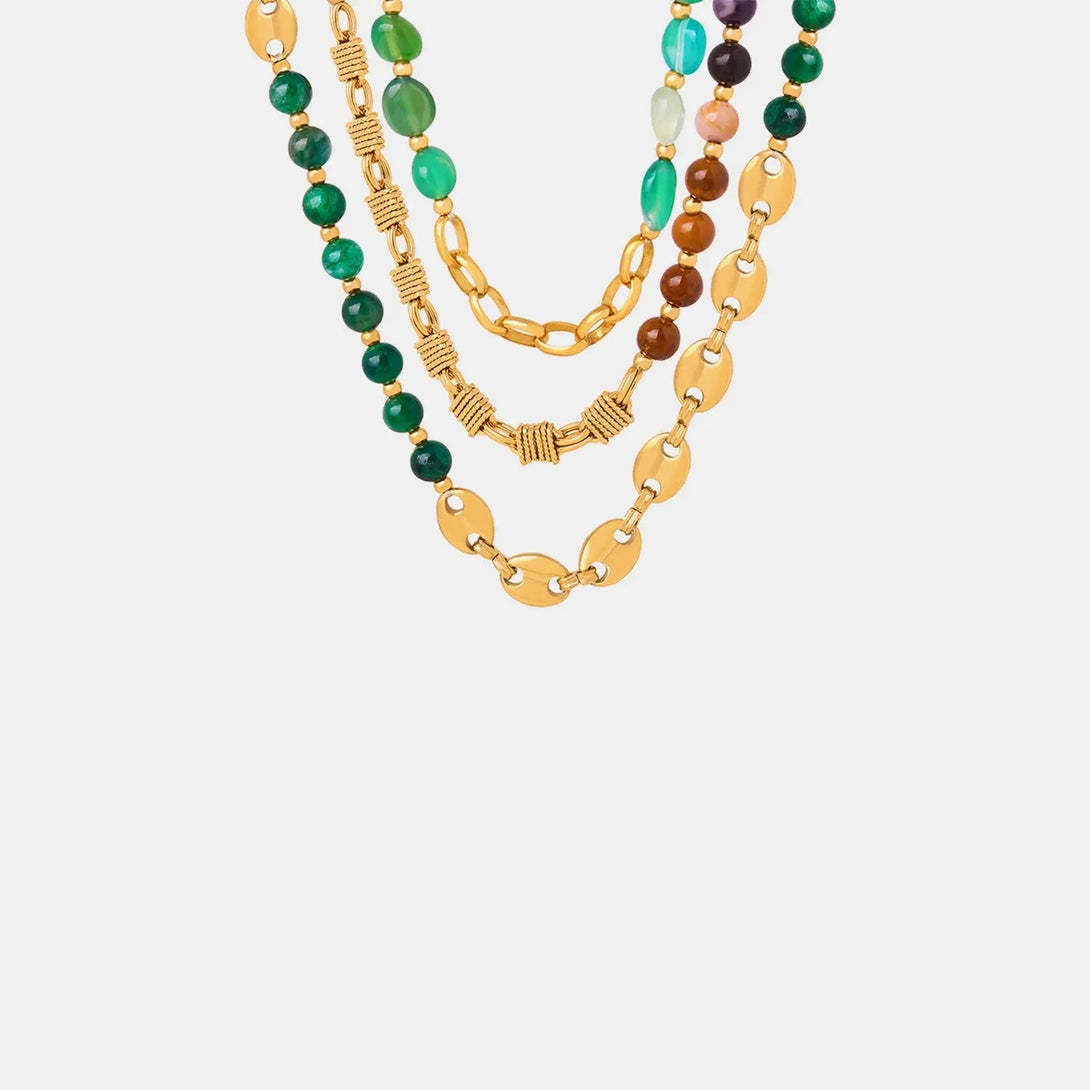 Lovcia Beaded Titanium Steel Necklace-Necklaces-Mid Green-One Size-Mid Green