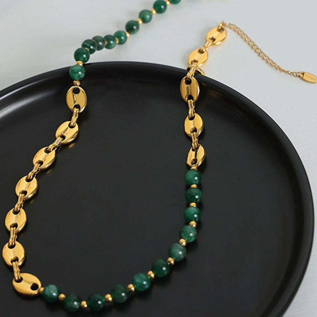 Lovcia Beaded Titanium Steel Necklace-Necklaces-Mid Green-One Size-Mid Green