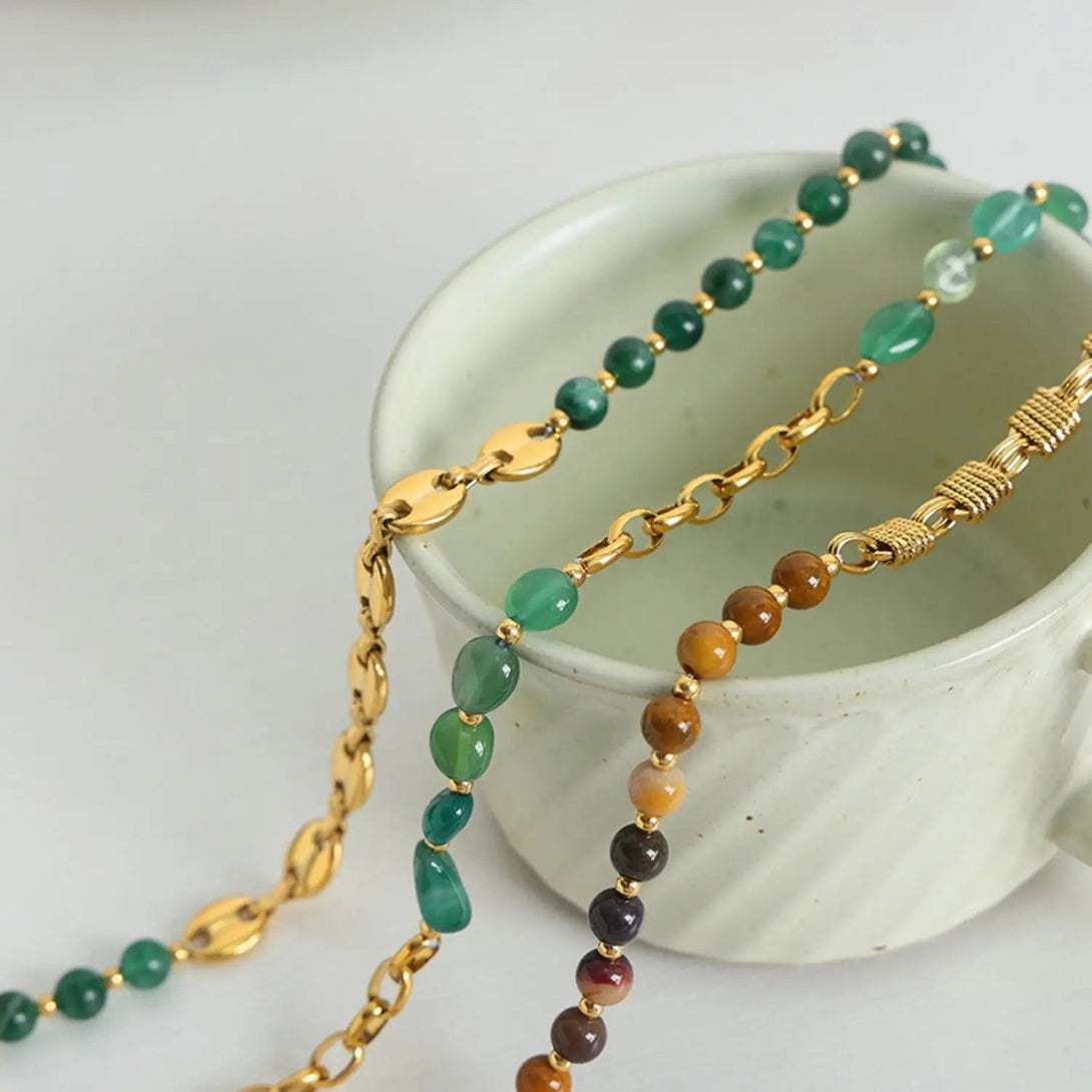 Lovcia Beaded Titanium Steel Necklace-Necklaces-Mid Green-One Size-Mid Green