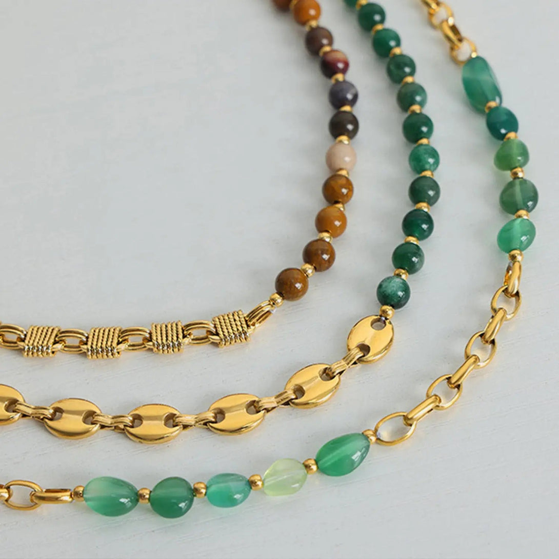 Lovcia Beaded Titanium Steel Necklace-Necklaces-Mid Green-One Size-Mid Green