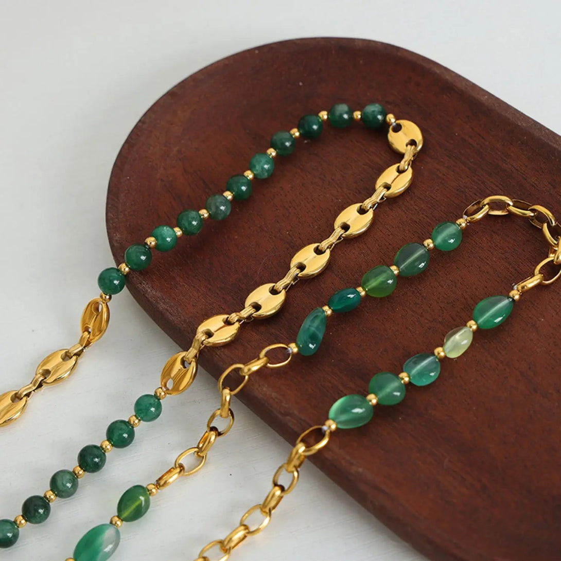 Lovcia Beaded Titanium Steel Necklace-Necklaces-Mid Green-One Size-Mid Green