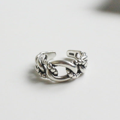 Lovcia Beads Border Chain Ring 925 Silver Adjustable-Rings-Vintage-Vintage