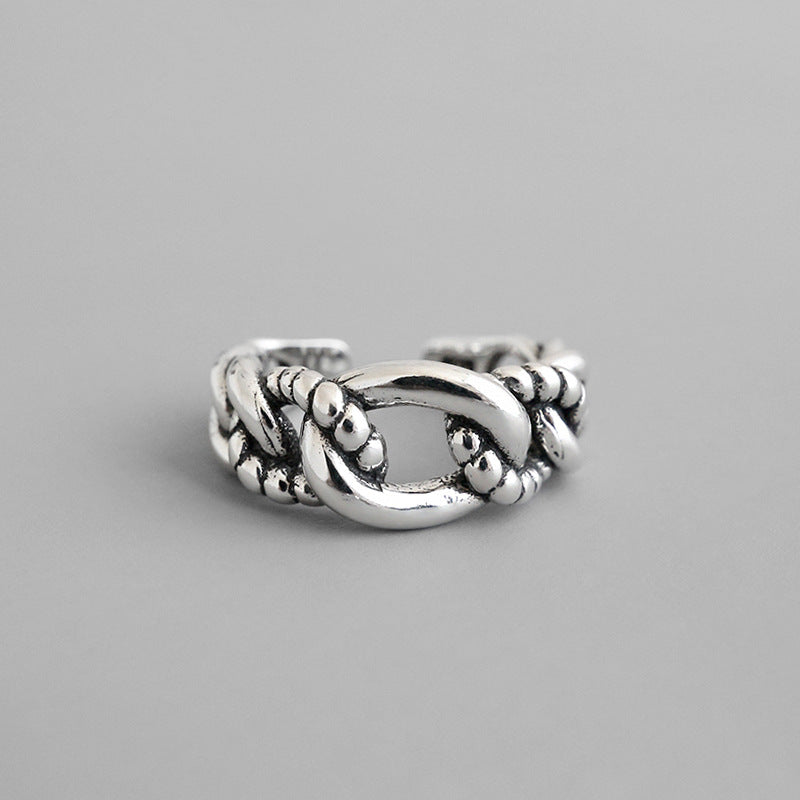Lovcia Beads Border Chain Ring 925 Silver Adjustable-Rings-Vintage-Vintage