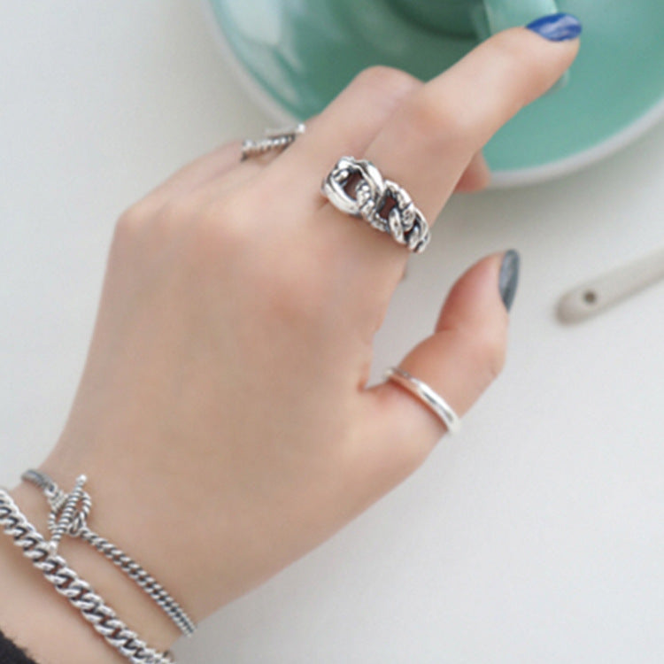Lovcia Beads Border Chain Ring 925 Silver Adjustable-Rings-Vintage-Vintage