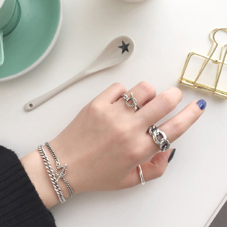 Lovcia Beads Border Chain Ring 925 Silver Adjustable-Rings-Vintage-Vintage