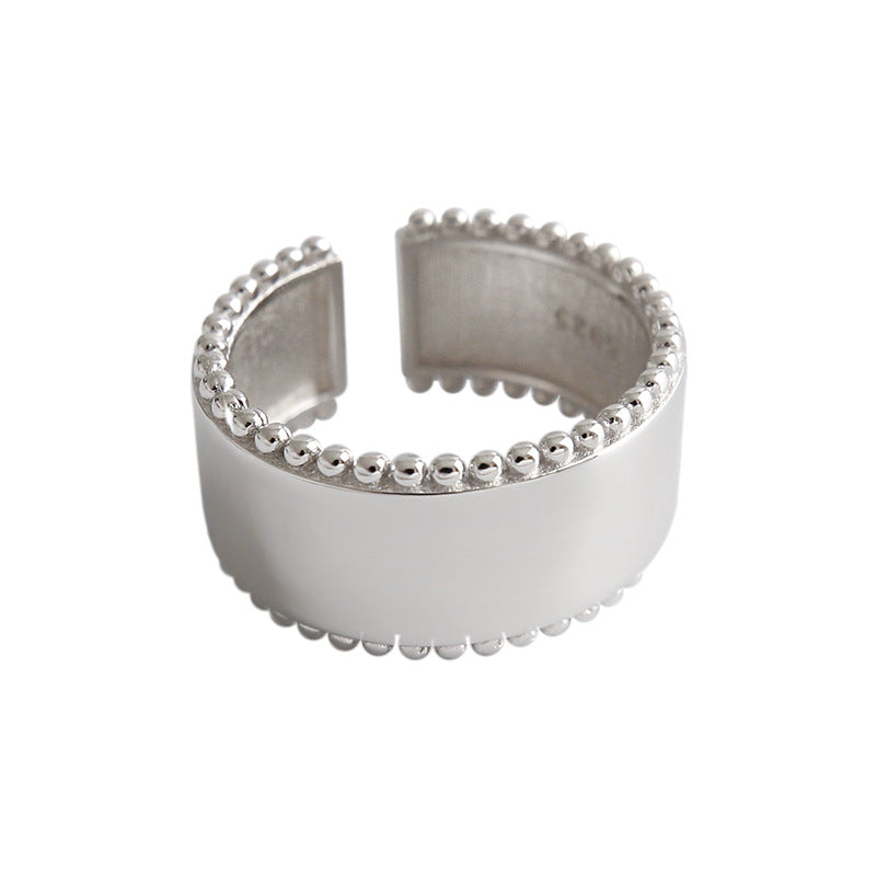 Lovcia Beads Edge Open Sterling Silver Adjustable Ring-Rings-Rhodium-Rhodium