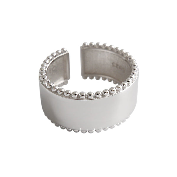 Lovcia Beads Edge Open Sterling Silver Adjustable Ring-Rings-Rhodium-Rhodium