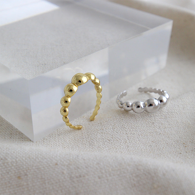 Lovcia Beads Ring 925 Sterling Silver Adjustable Gold-Rings-Yellow Gold-Yellow Gold