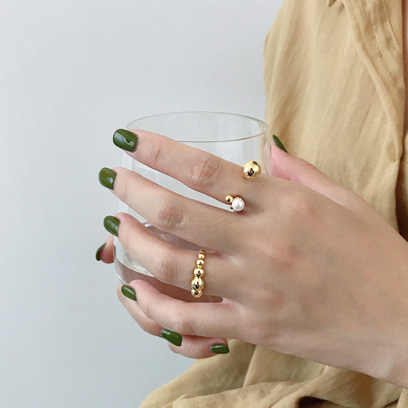 Lovcia Beads Ring 925 Sterling Silver Adjustable Gold-Rings-Yellow Gold-Yellow Gold