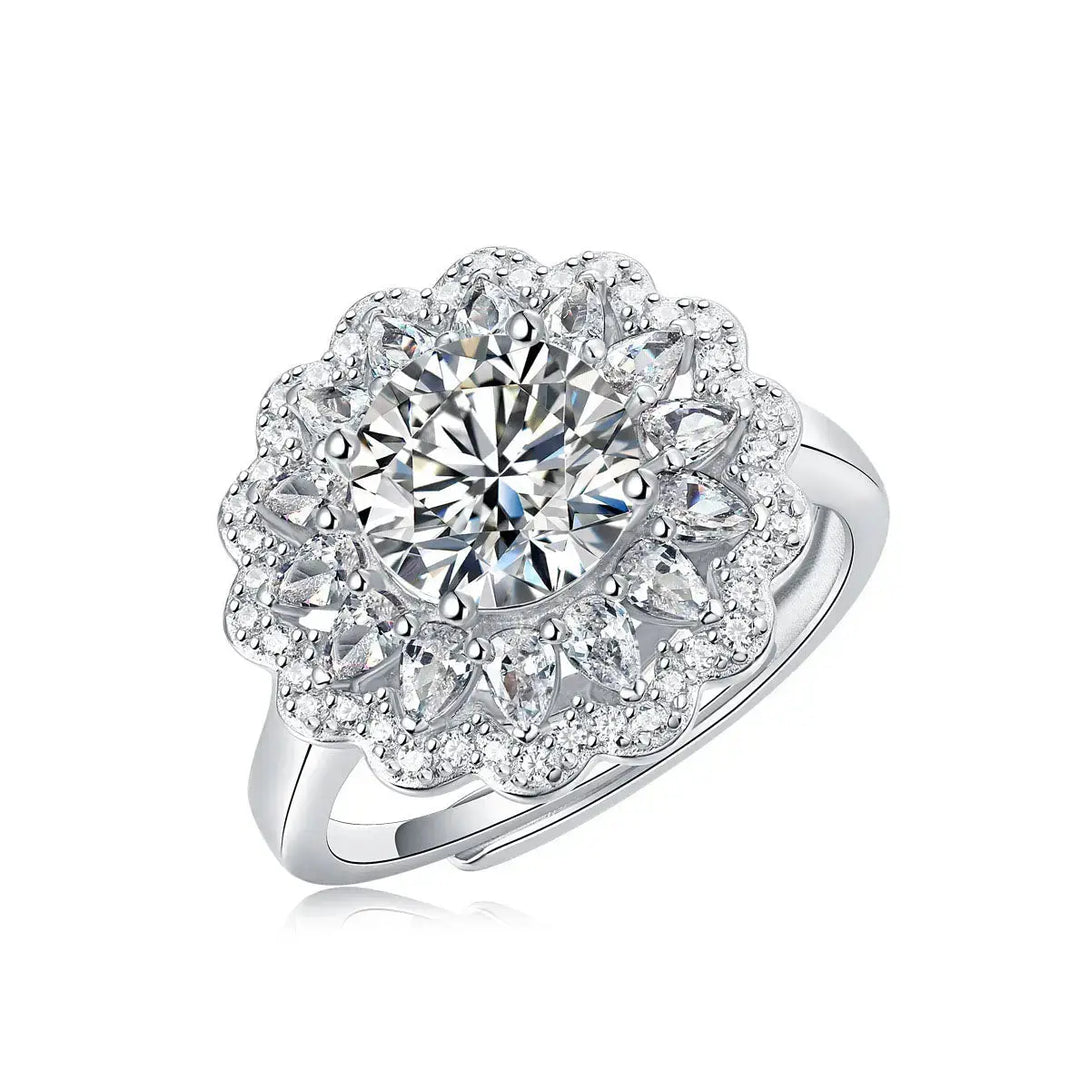 Lovcia Beautiful 2ct Moissanite CZ Flower 925 Sterling Silver Adjustable Ring-Rings-2 ct ( Certificate Included )-2 ct ( Certificate Included )